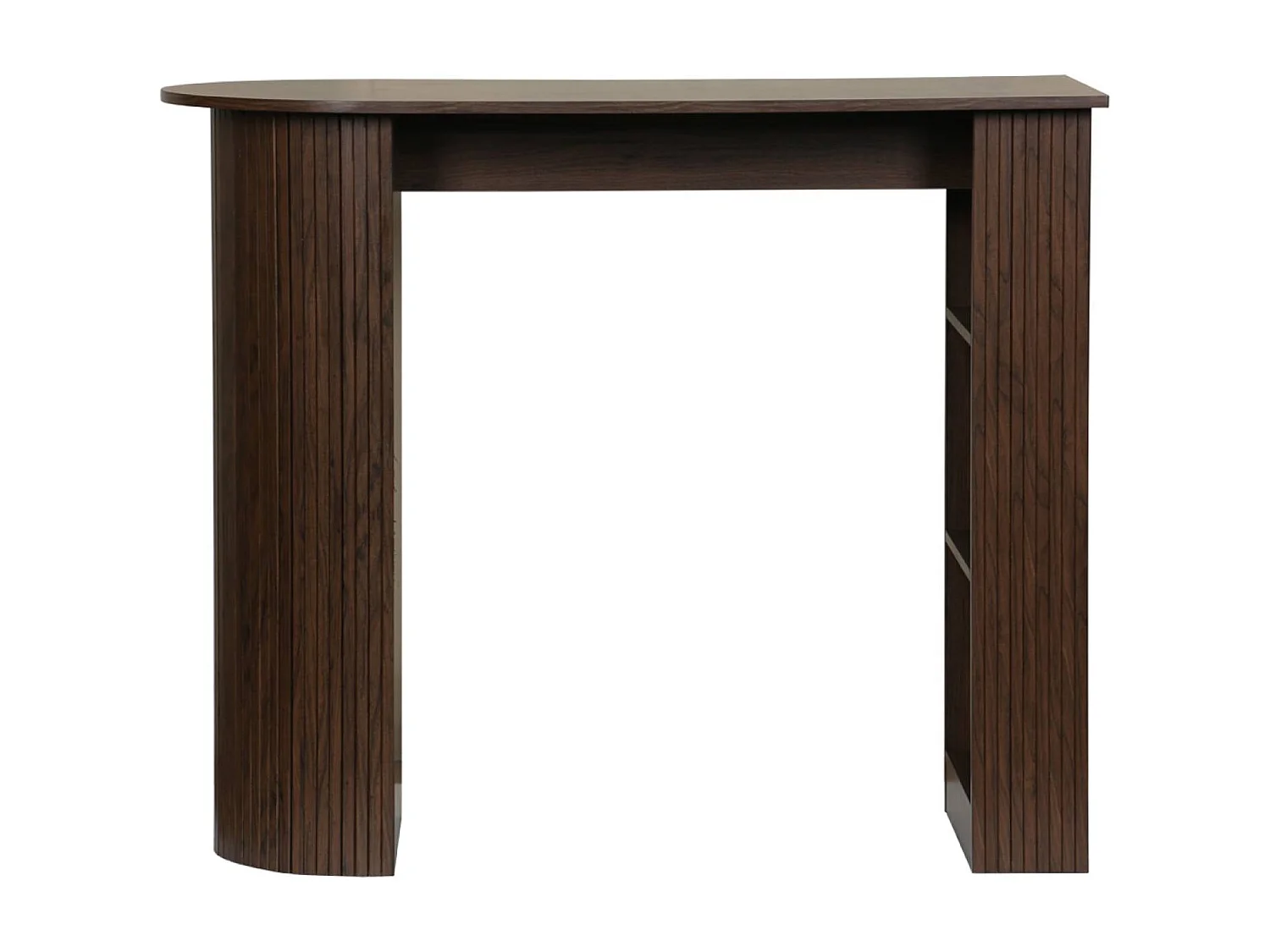 Tavolo alto da cucina decorato in legno con ripostigli, marrone