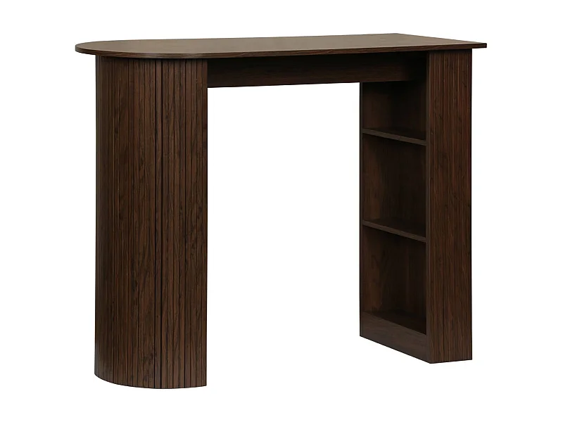 Tavolo alto da cucina decorato in legno con ripostigli, marrone