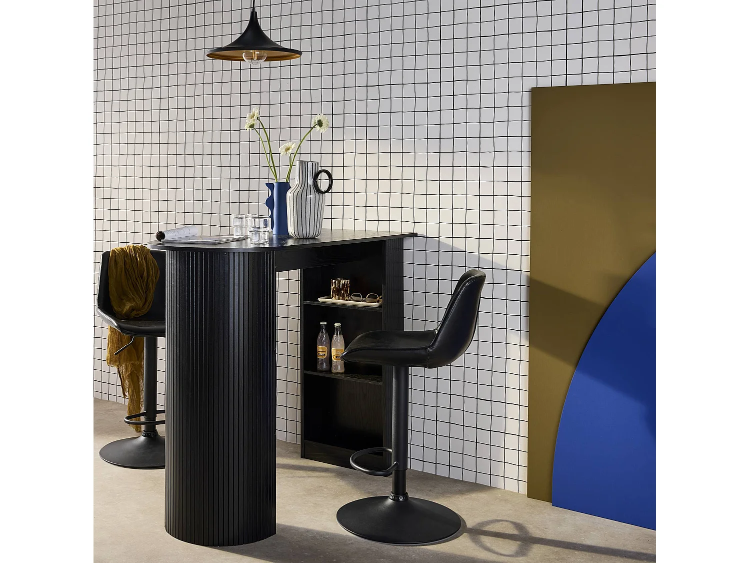 Table bar. table haute de cuisine table d'appoint décor bois avec rangements. 3 étagères. 120 x 55 x 100 cm