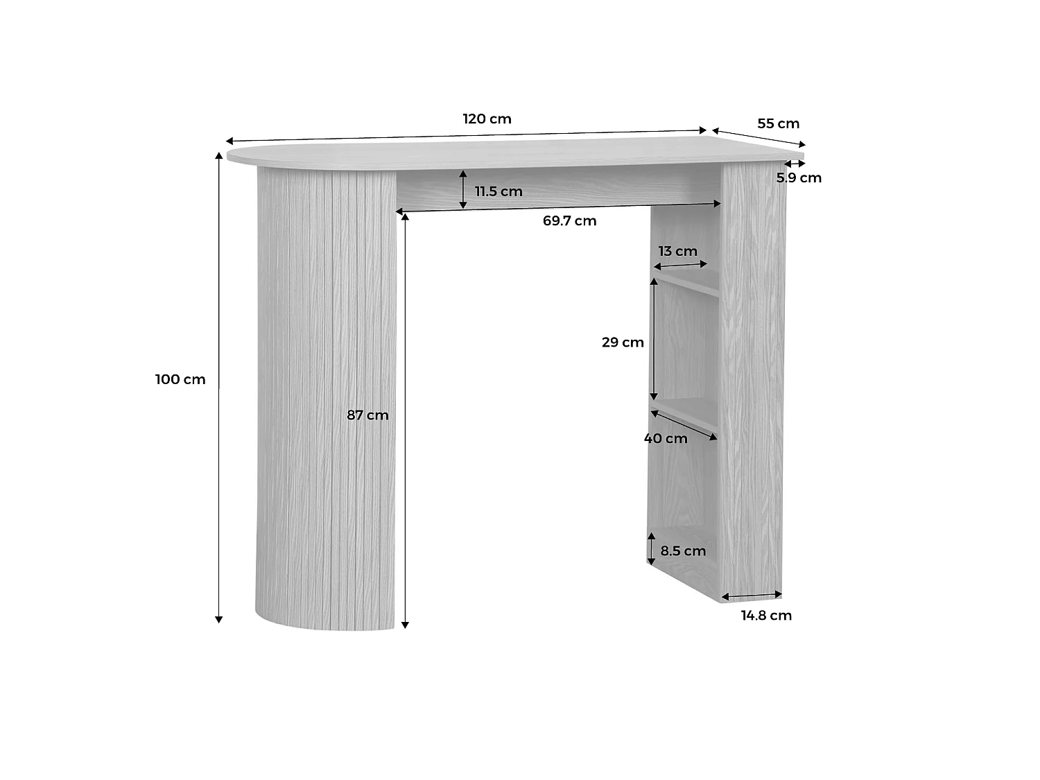Tavolo alto da cucina decorato in legno con ripostigli Nero - 120x55x100 cm