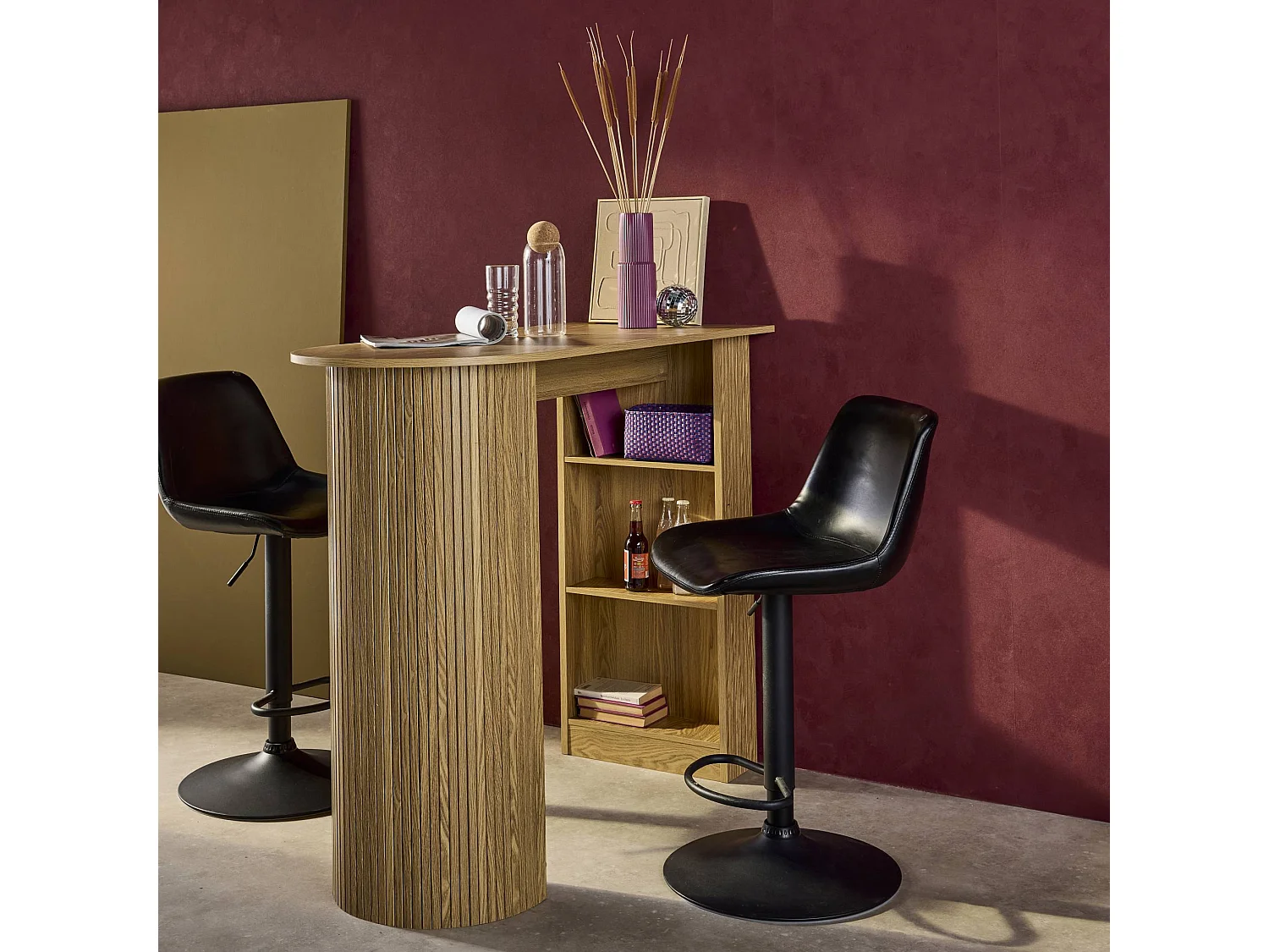 Table bar. table haute de cuisine table d'appoint décor bois avec rangements. 3 étagères. 120 x 55 x 100 cm