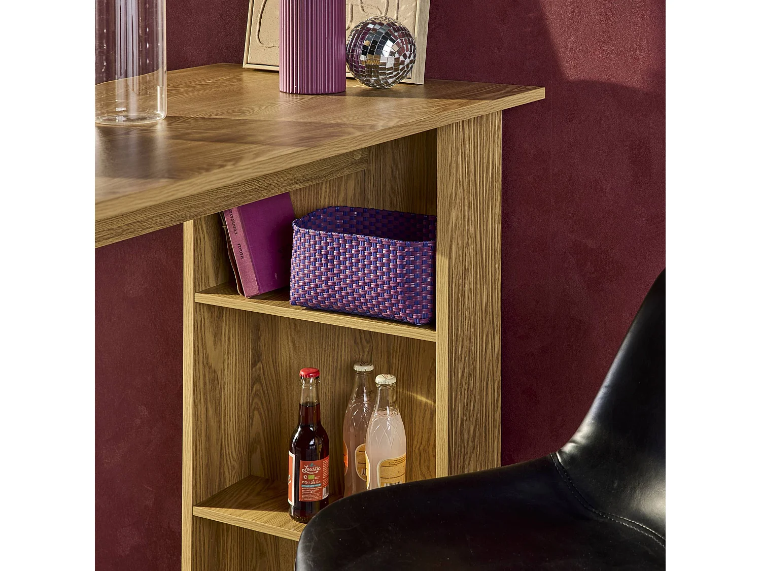 Table bar. table haute de cuisine table d'appoint décor bois avec rangements. 3 étagères. 120 x 55 x 100 cm