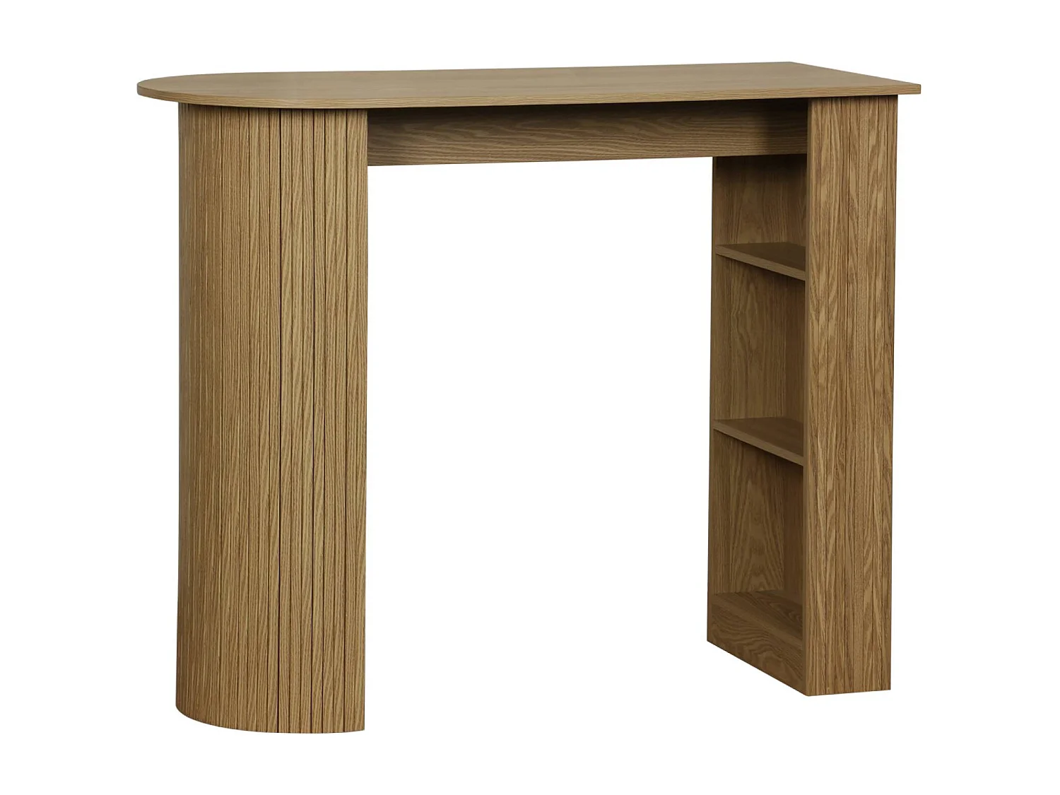 Tavolo alto da cucina decorato in legno con ripostigli, marrone