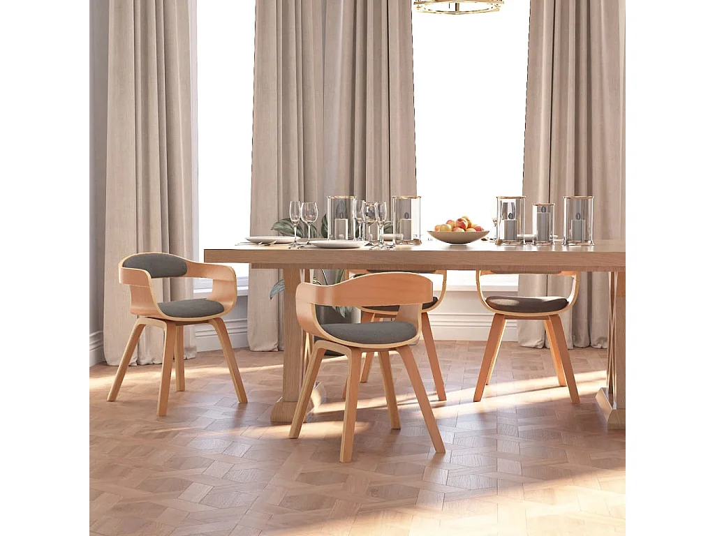 Silla de comedor 4 unidades madera curvada y tela gris claro