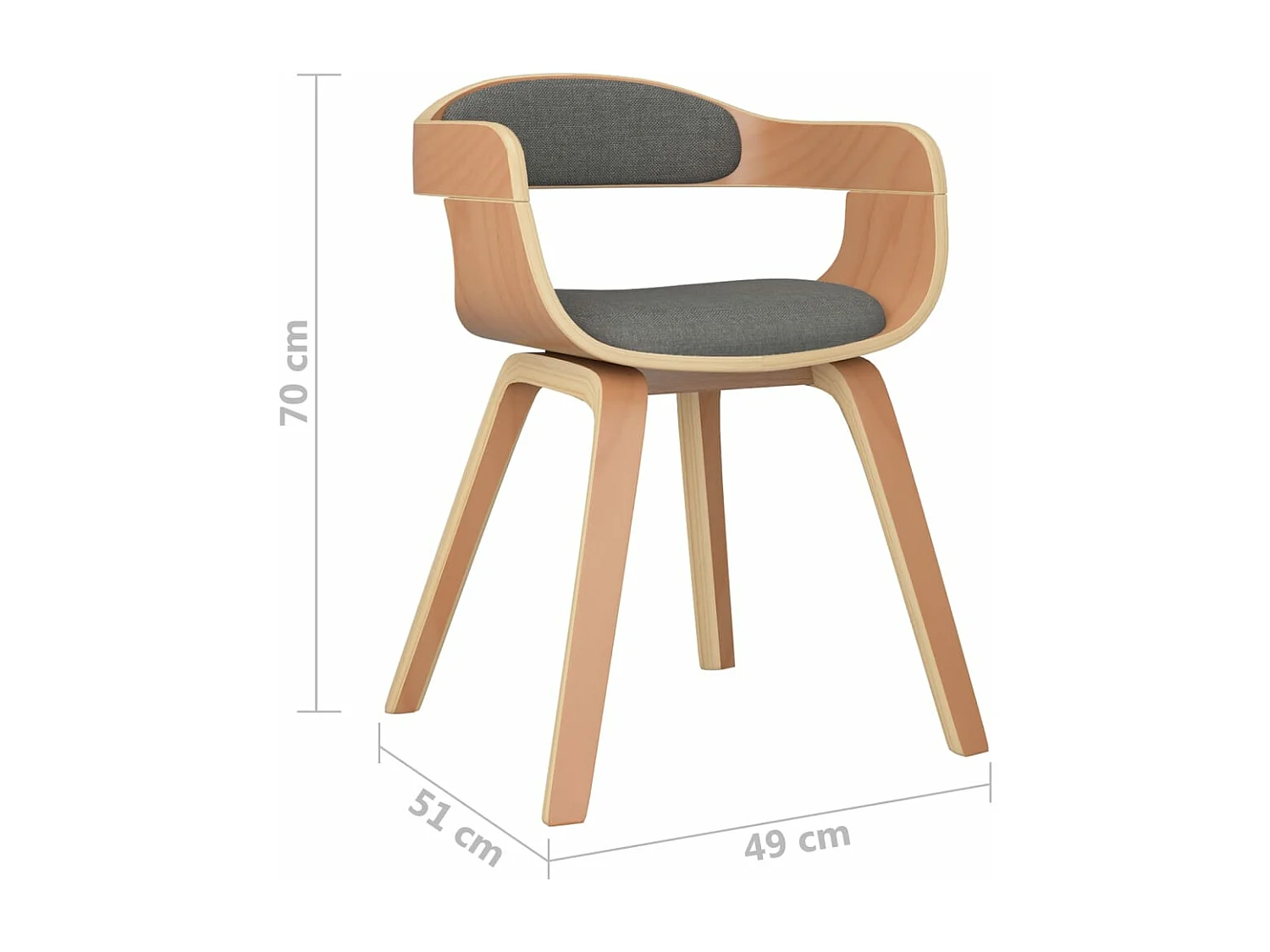 Silla de comedor 4 unidades madera curvada y tela gris claro