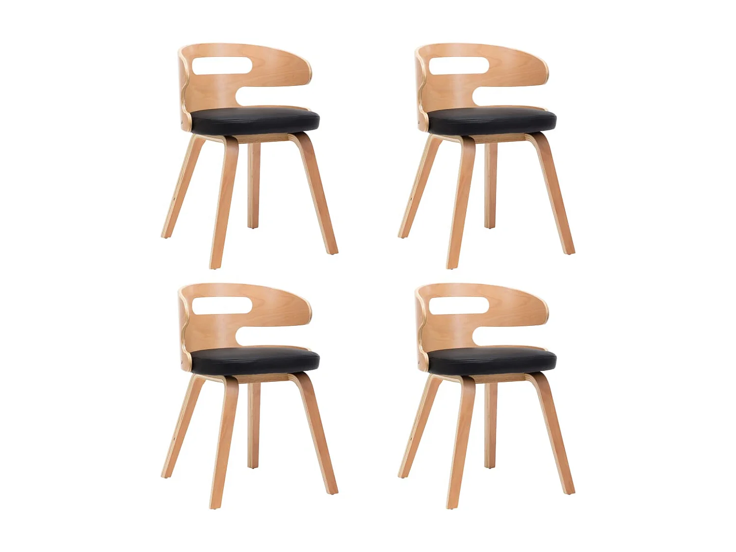 Chaises à manger lot de 4 noir bois courbé et similicuir