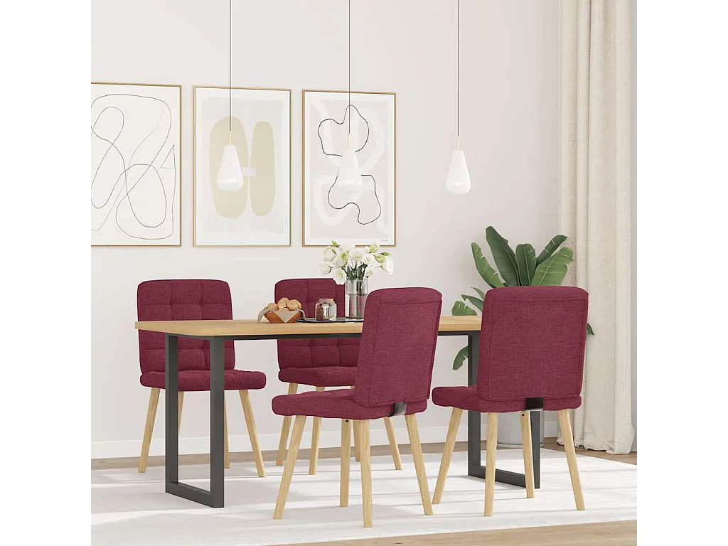 Cadeiras de jantar 4 peças tecido vermelho tinto