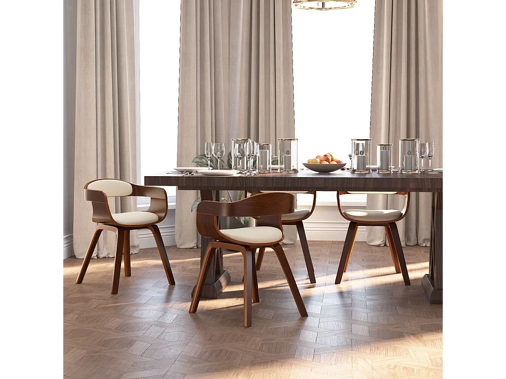 Sillas de comedor 4 unidades cuero sintético y madera curvada crema