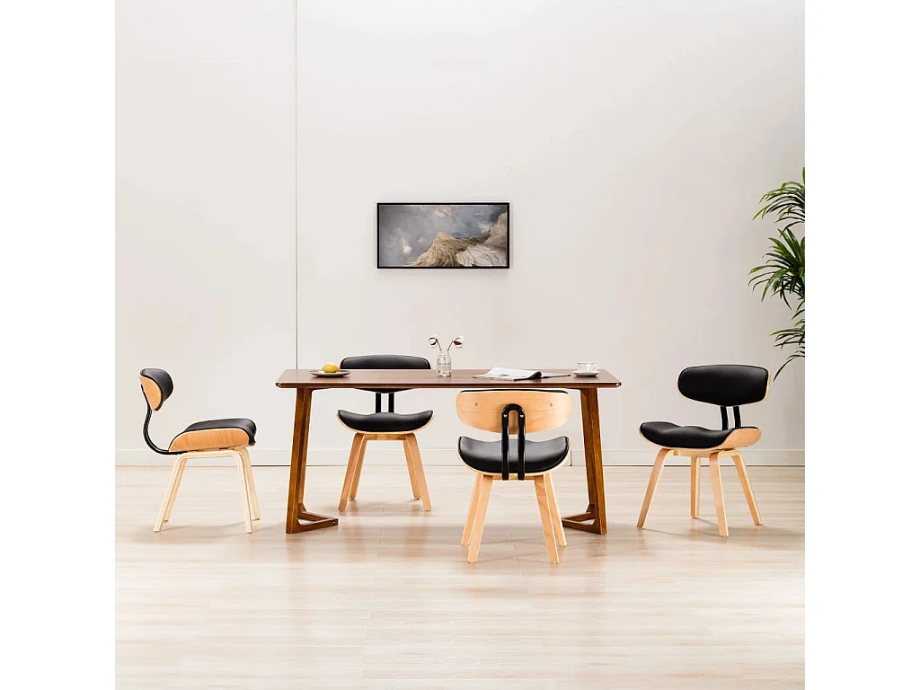 Chaises à manger lot de 4 noir bois courbé et similicuir