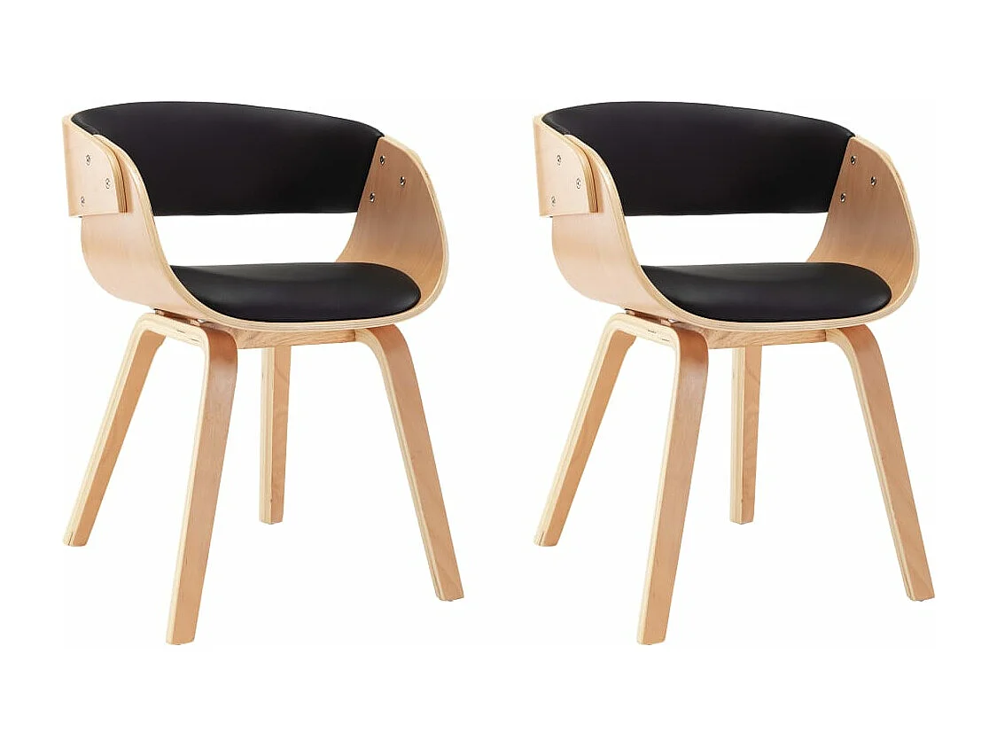 Chaises à manger lot de 2 noir bois courbé et similicuir