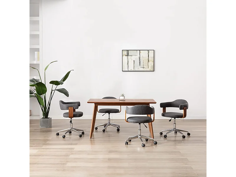 Sillas de comedor giratorias 4 unidades madera curvada y tela gris