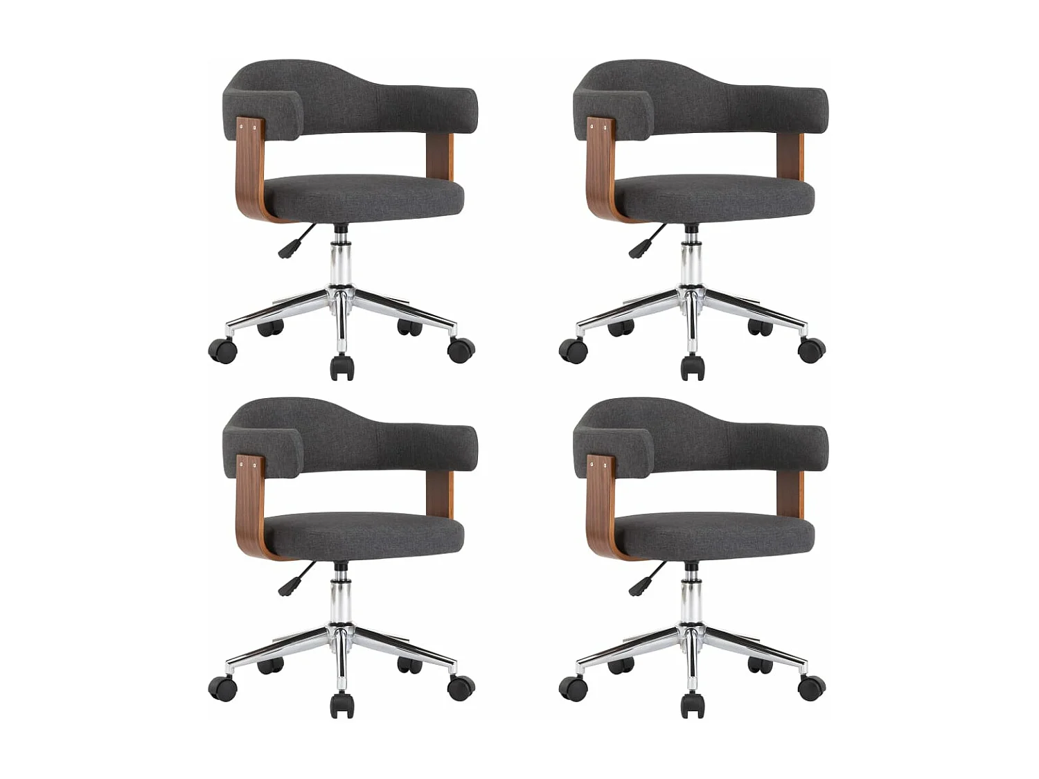 Eetkamerstoelen 4 st draaibaar gebogen hout en stof grijs