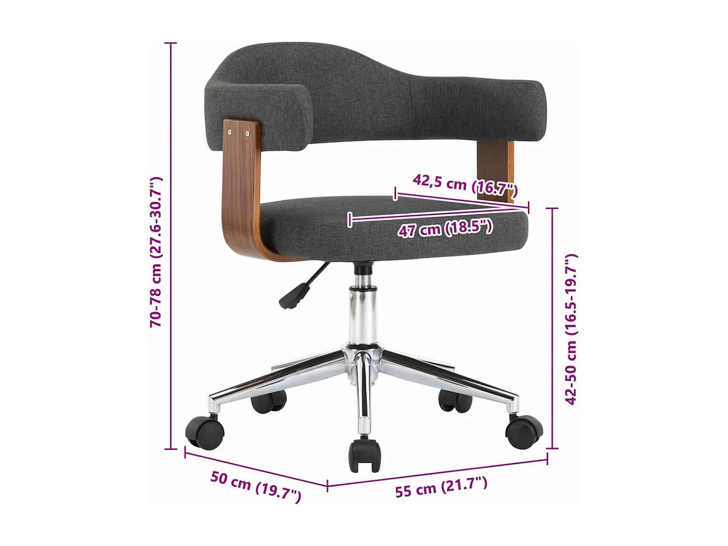Eetkamerstoelen 4 st draaibaar gebogen hout en stof grijs