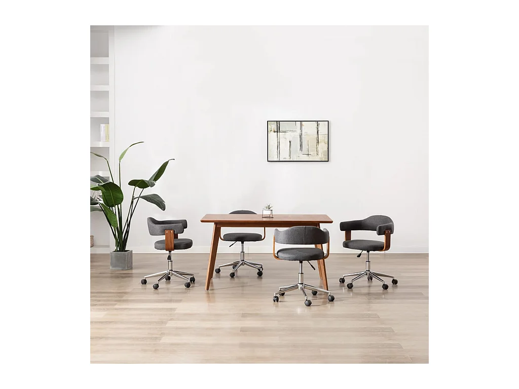 Chaises pivotantes à manger lot de 4 gris bois courbé et tissu