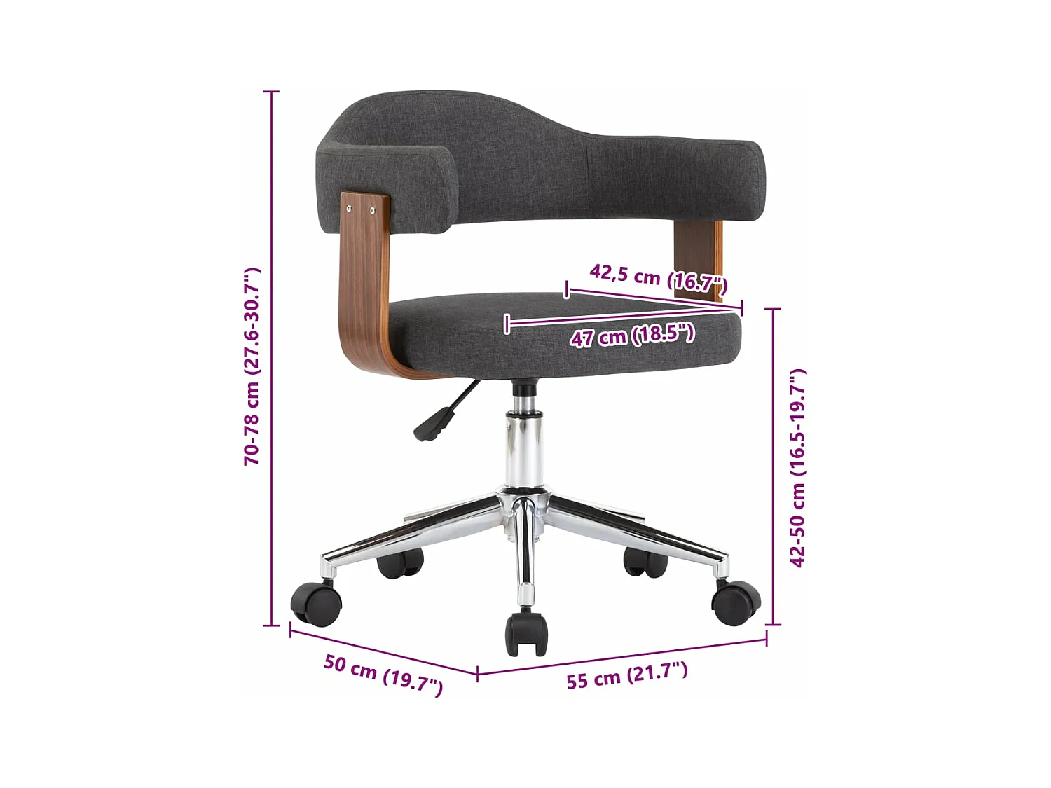 Chaises pivotantes à manger lot de 4 gris bois courbé et tissu