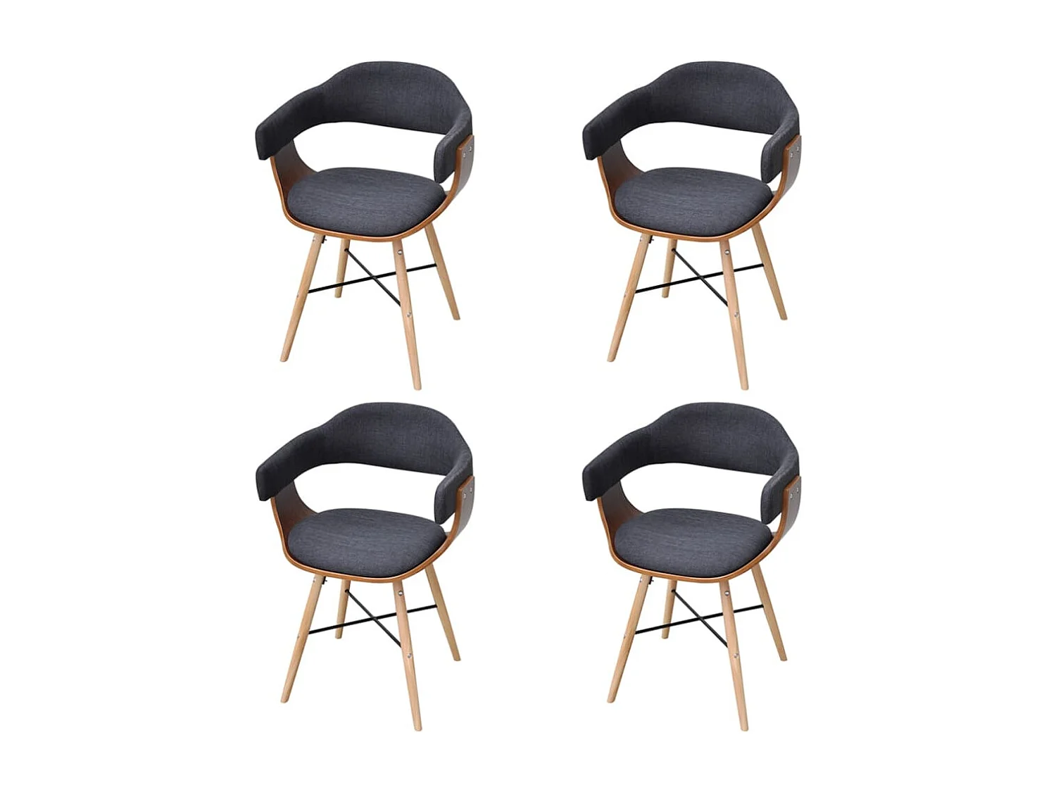 Cadeiras jantar 4 peças madeira curvada e tecido cinzento-escuro