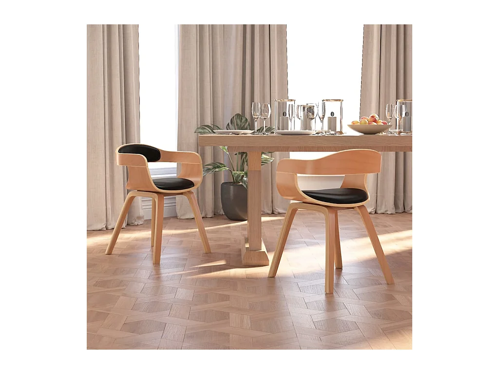 Chaises à manger lot de 2 noir bois courbé et similicuir