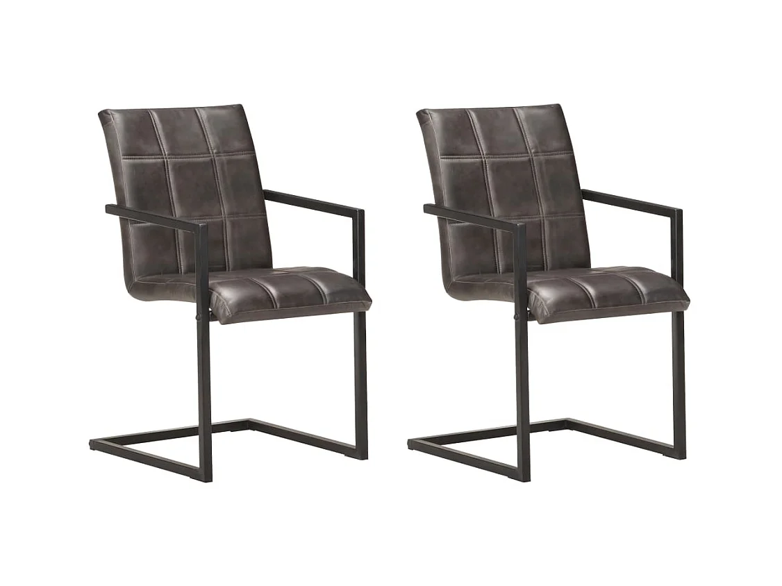 Chaises à manger cantilever lot de 2 gris cuir véritable