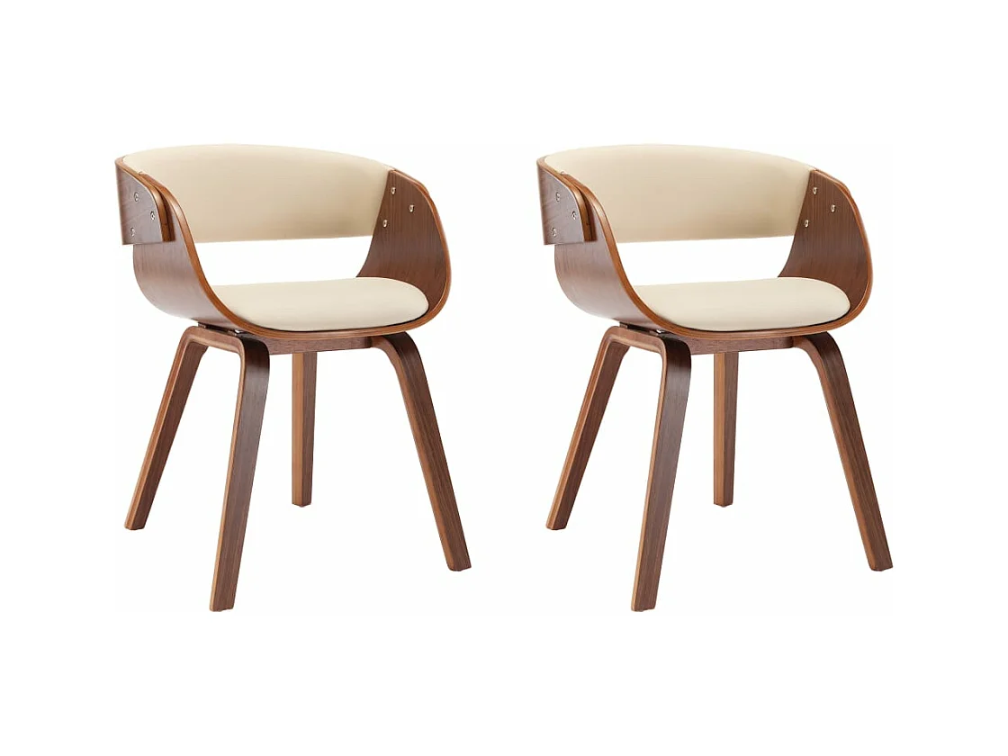 Sillas de comedor 2 unidades madera curvada y cuero sintético crema