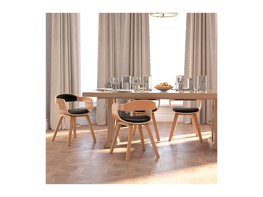 Chaises à manger lot de 4 noir bois courbé et similicuir