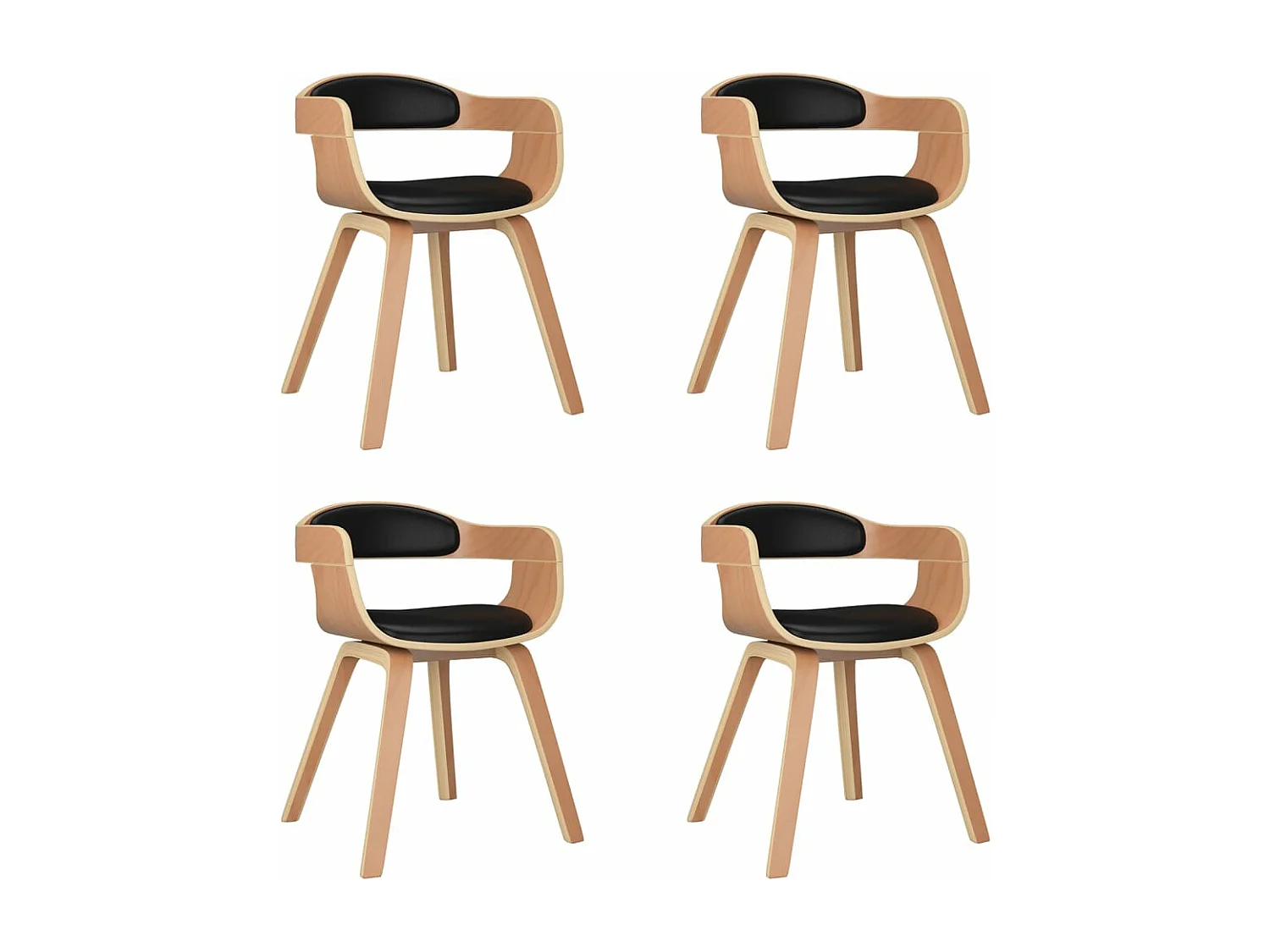 Sillas de comedor 4 unidades cuero sintético y madera curvada negro