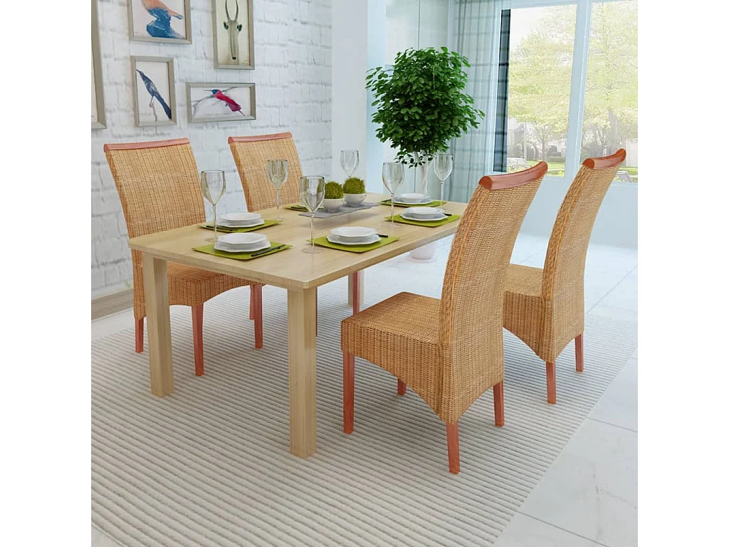Chaises à manger lot de 4 marron rotin naturel