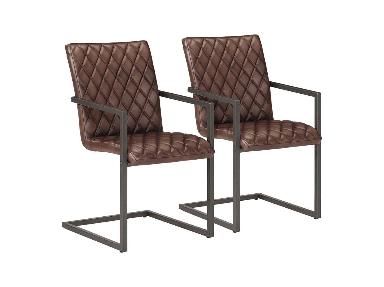 Chaises à manger cantilever lot de 2 marron cuir véritable