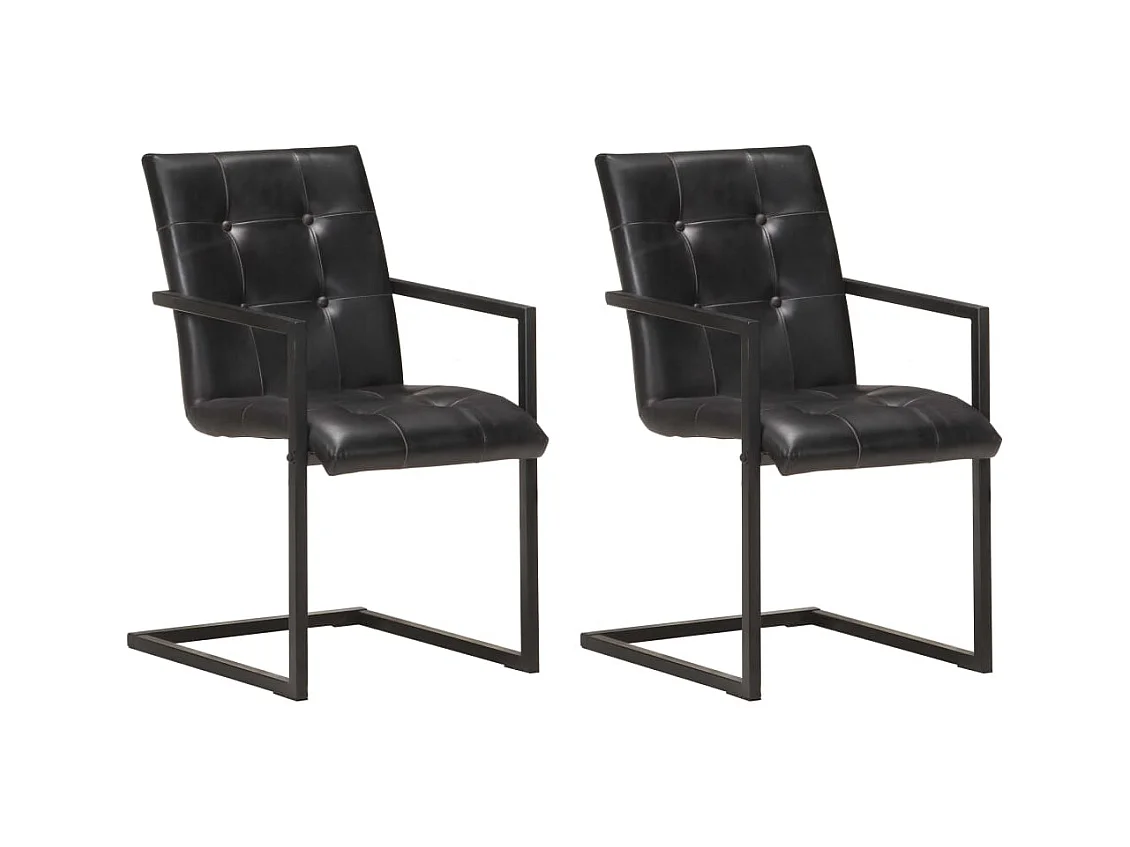 Chaises à manger cantilever lot de 2 noir cuir véritable