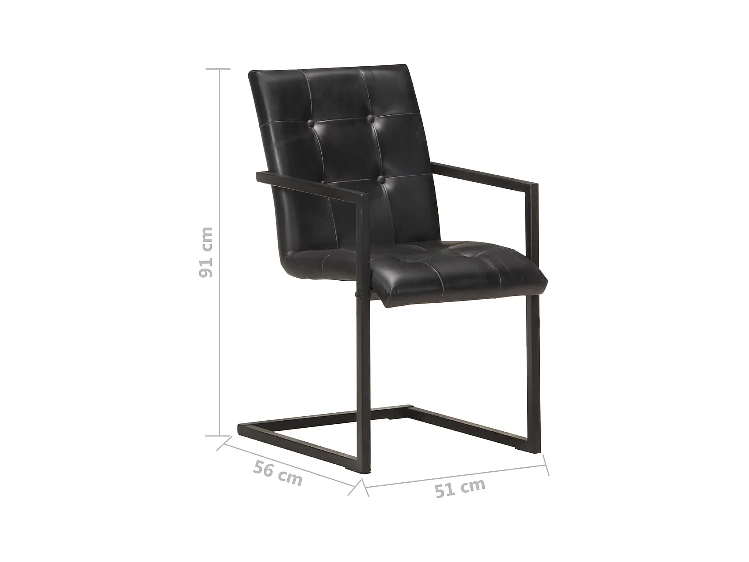 Chaises à manger cantilever lot de 2 noir cuir véritable