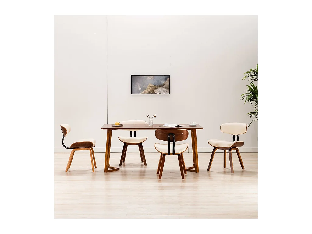 Chaises à manger lot de 4 crème bois courbé et similicuir