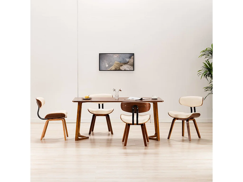 Chaises à manger lot de 4 crème bois courbé et similicuir