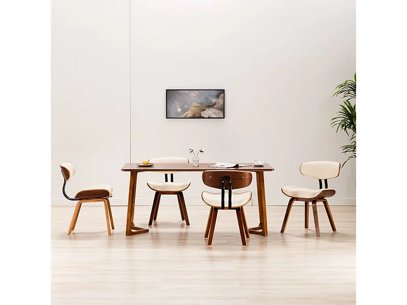 Chaises à manger lot de 4 crème bois courbé et similicuir