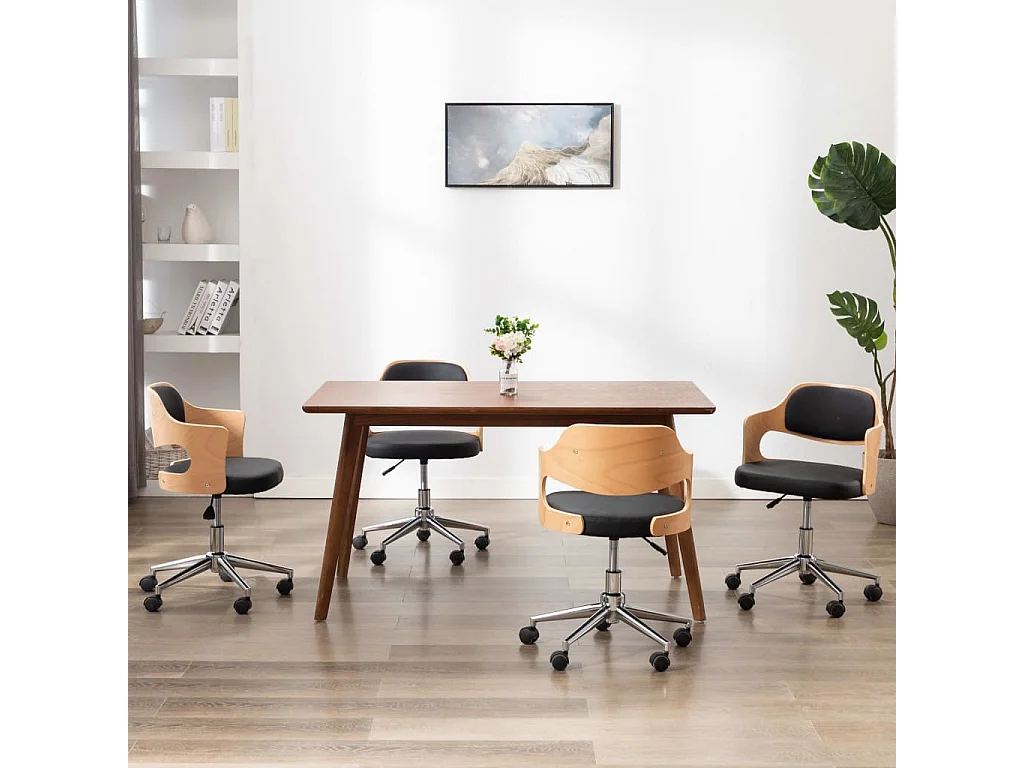 Chaises pivotantes à manger lot de 4 bois courbé et similicuir