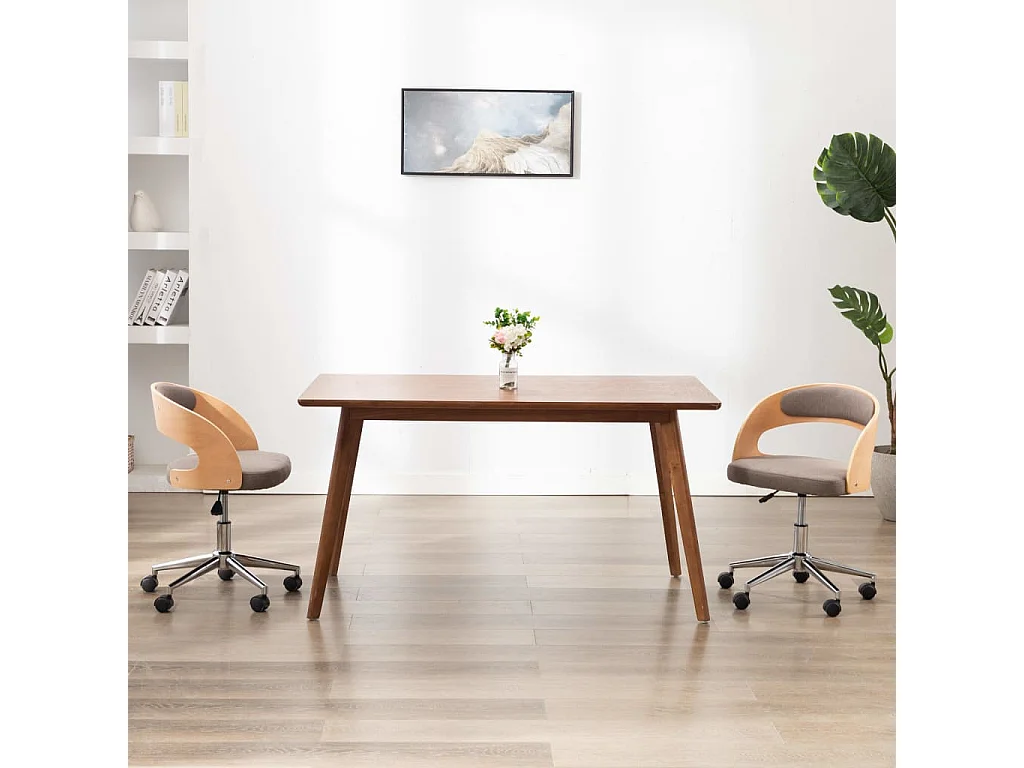 Cadeiras jantar 2 peças madeira curvada/tecido cinzento-acastanh.