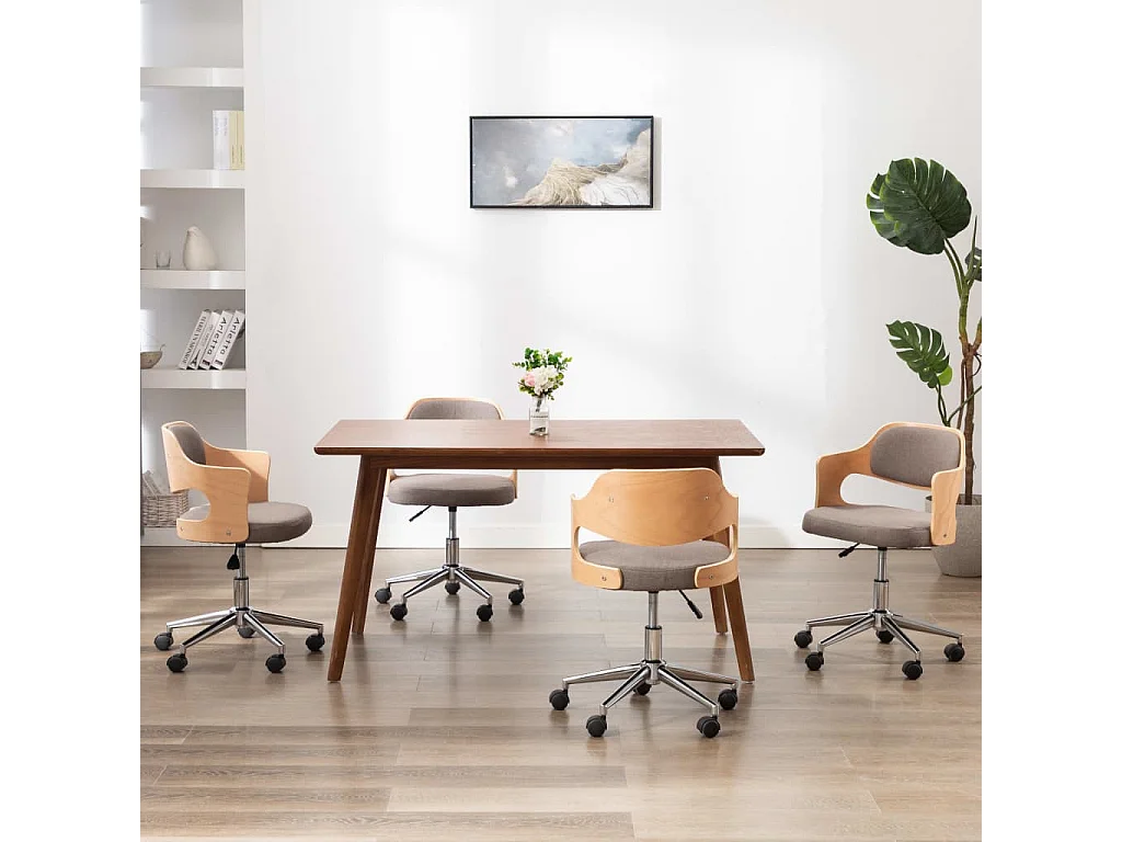 Eetkamerstoelen 4 st draaibaar gebogen hout en stof taupe