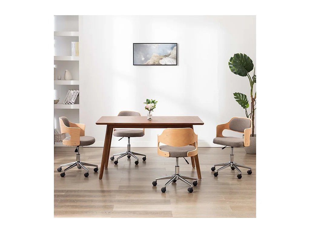 Chaises pivotantes à manger lot de 4 taupe bois courbé et tissu