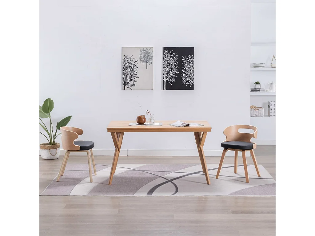 Cadeiras jantar 2 peças madeira curvada e couro artificial preto