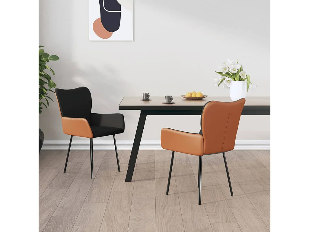 Sillas de comedor 2 unidades cuero sintético y tela negro