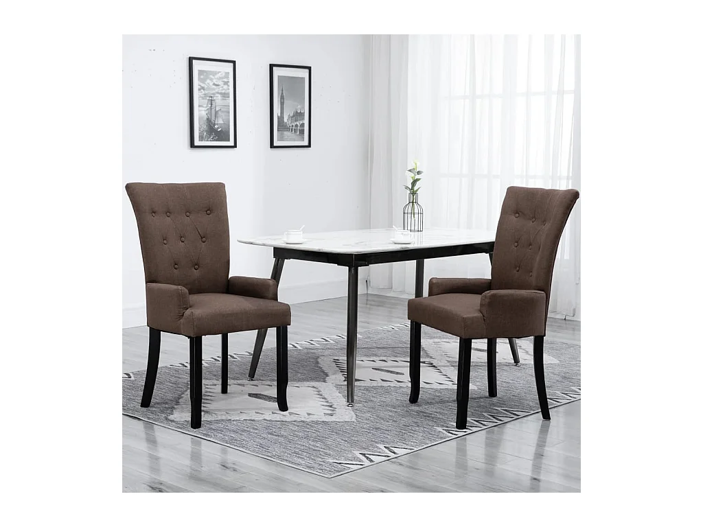 Chaises à manger avec accoudoirs lot de 2 marron tissu