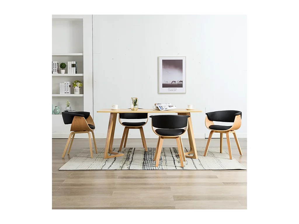 Chaises à manger lot de 4 noir bois courbé et similicuir