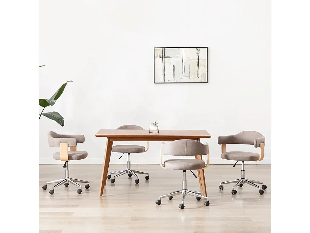 Eetkamerstoelen 4 st draaibaar gebogen hout en stof taupe
