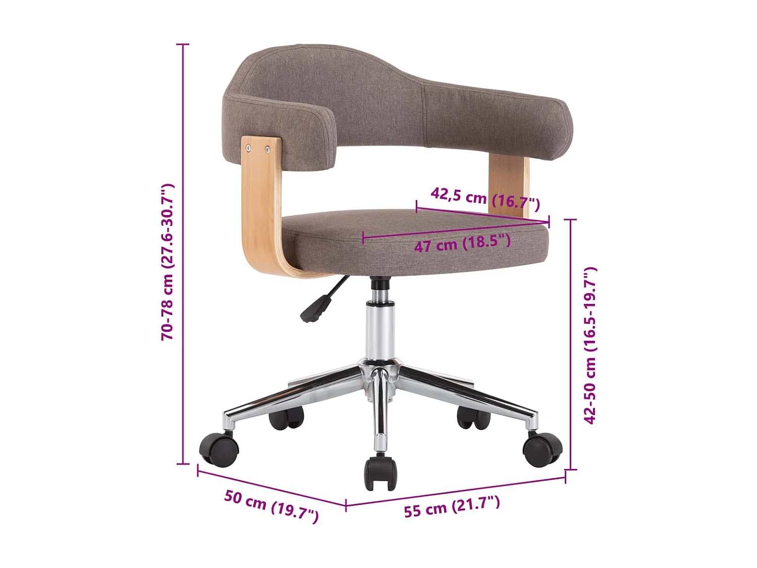 Eetkamerstoelen 4 st draaibaar gebogen hout en stof taupe