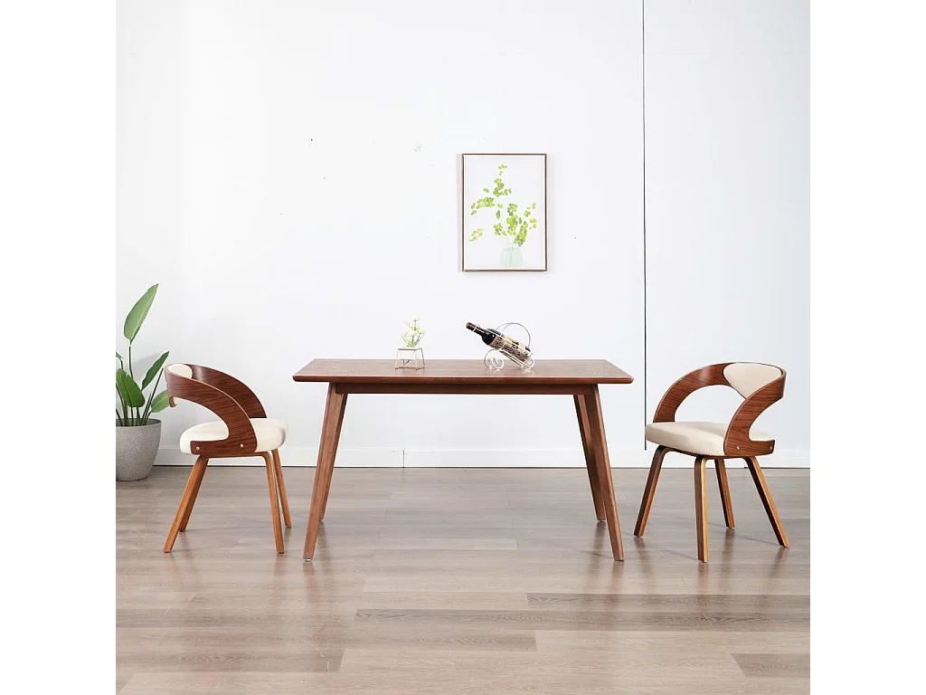 Eetkamerstoelen 2 st gebogen hout en kunstleer crèmekleurig