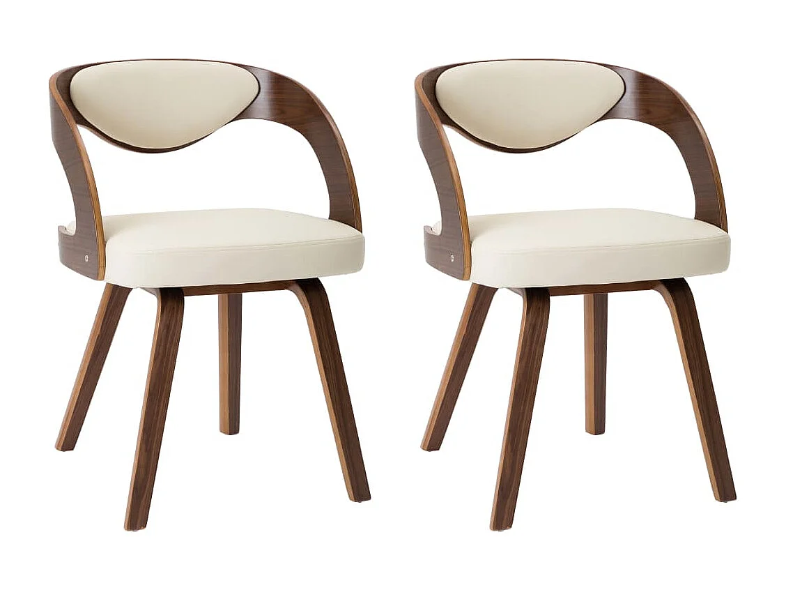 Eetkamerstoelen 2 st gebogen hout en kunstleer crèmekleurig