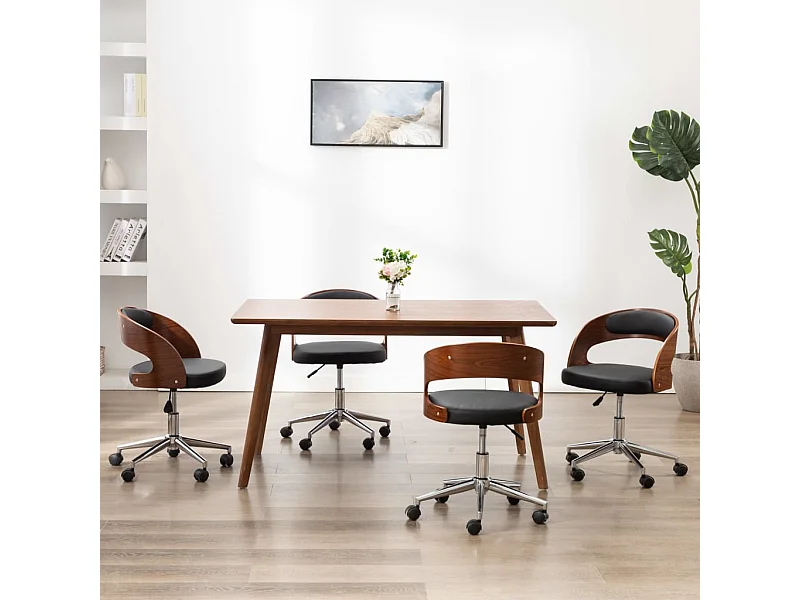 Eetkamerstoelen 4 st draaibaar gebogen hout en kunstleer zwart