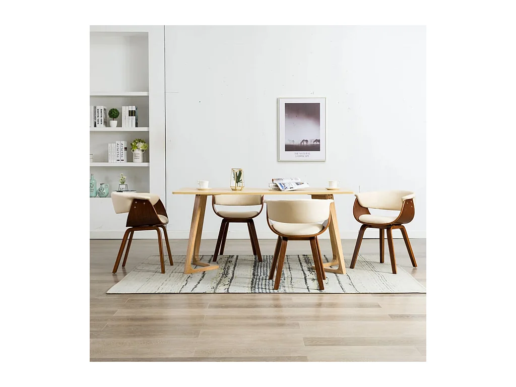 Chaises à manger lot de 4 crème bois courbé et similicuir