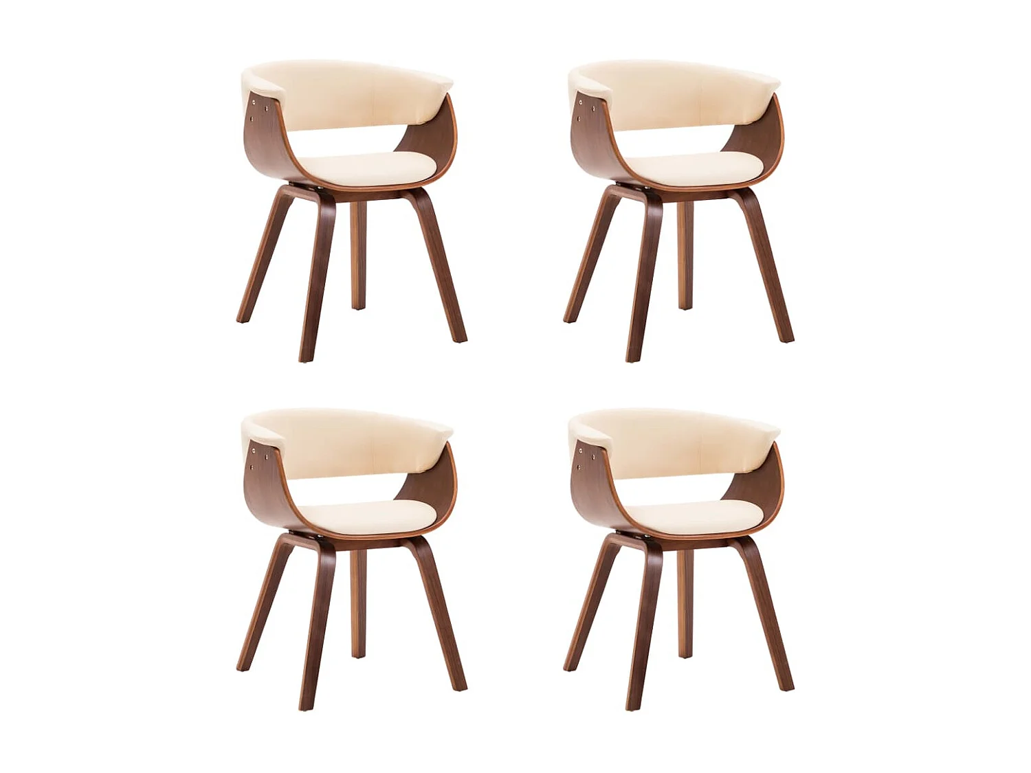 Sillas de comedor 4 unidades madera curvada y cuero sintético crema