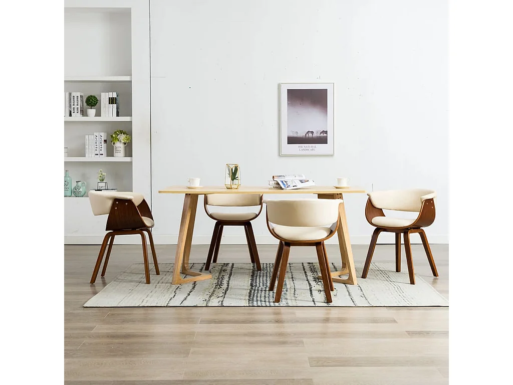 Sillas de comedor 4 unidades madera curvada y cuero sintético crema