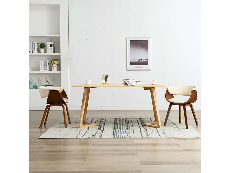 Eetkamerstoelen 2 st gebogen hout en kunstleer crèmekleurig