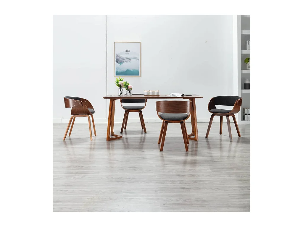 Chaises à manger lot de 4 gris bois courbé et tissu